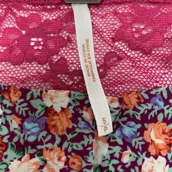 Free People Floral Lace Cropped Bandeau Top Sheer Back - Pink/Multicolor, Sz Sm - Picture 3 of 8